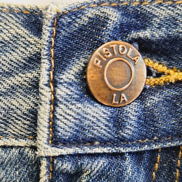 NWOT PISTOLA RUMI MEDIUM WASH DENIM JEANS FRAYED HEM 5 POCKET MINI SKIRT SIZE 26 - Picture 3 of 8